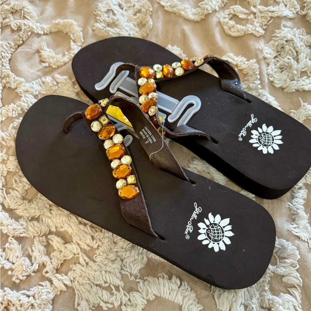 Yellow Box Jeweled Flip Flops